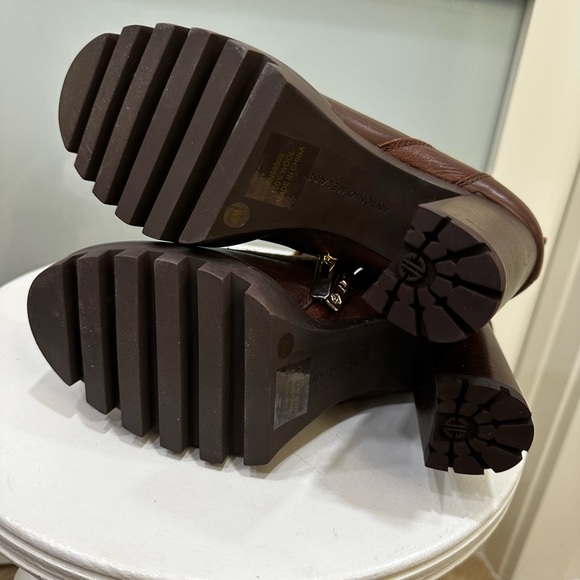 ANTONIO MELANI Brown Leather and Fabric Heeled Boots 3.5 inch heel - Picture 4 of 7